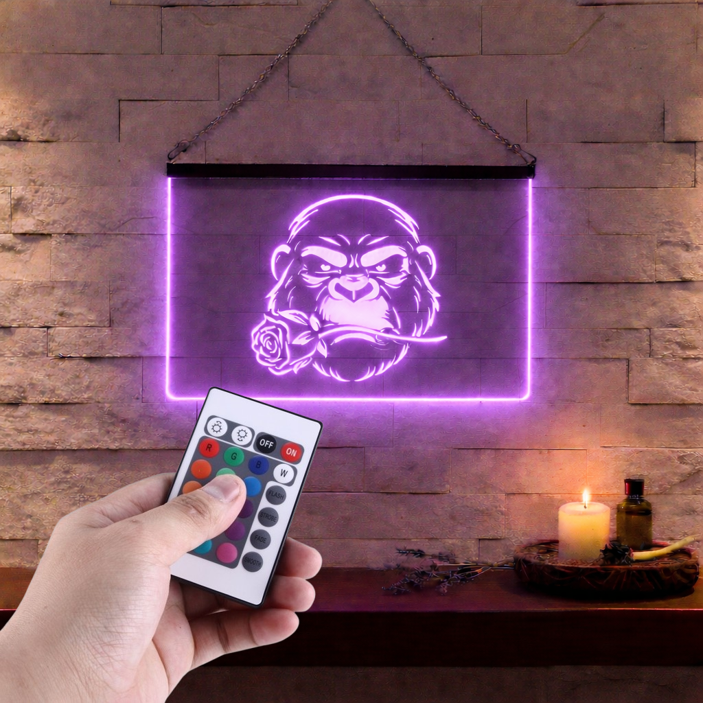 Enseigne Lumineuse Gorille Rose