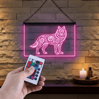 Enseigne Lumineuse Tribale Loup 60 x 40 cm