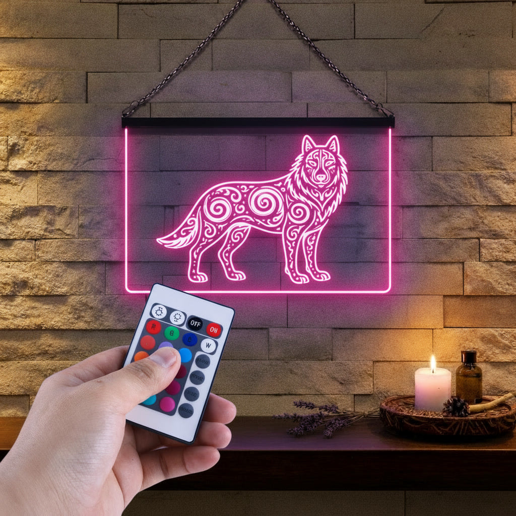 Enseigne Lumineuse Tribale Loup