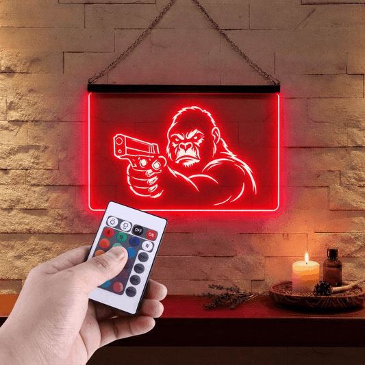 Enseigne Lumineuse Gorille Pistolet 60 x 40 cm