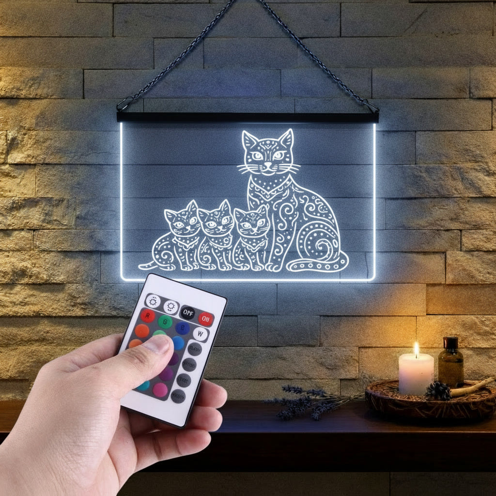 Enseigne Lumineuse Tribale Famille Chat