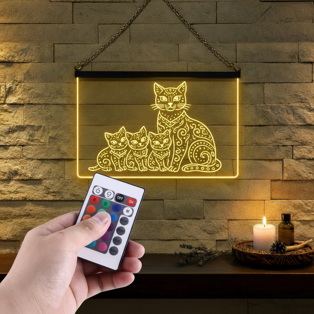 Enseigne Lumineuse Tribale Famille Chat