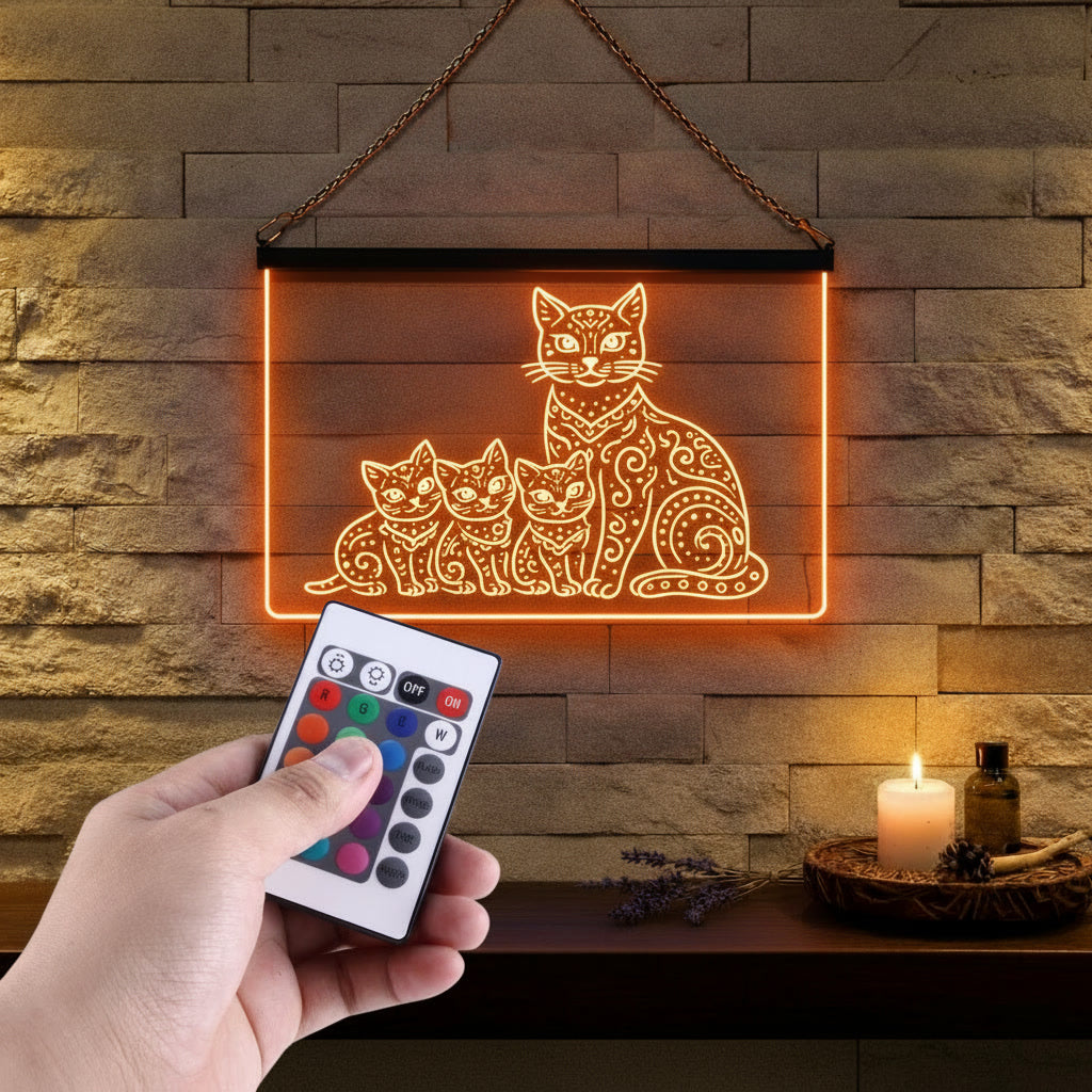 Enseigne Lumineuse Tribale Famille Chat