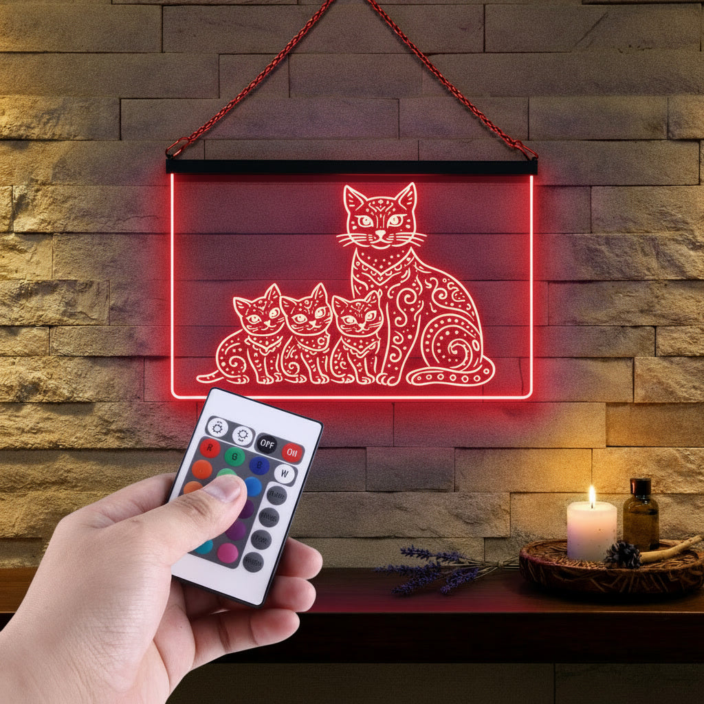 Enseigne Lumineuse Tribale Famille Chat