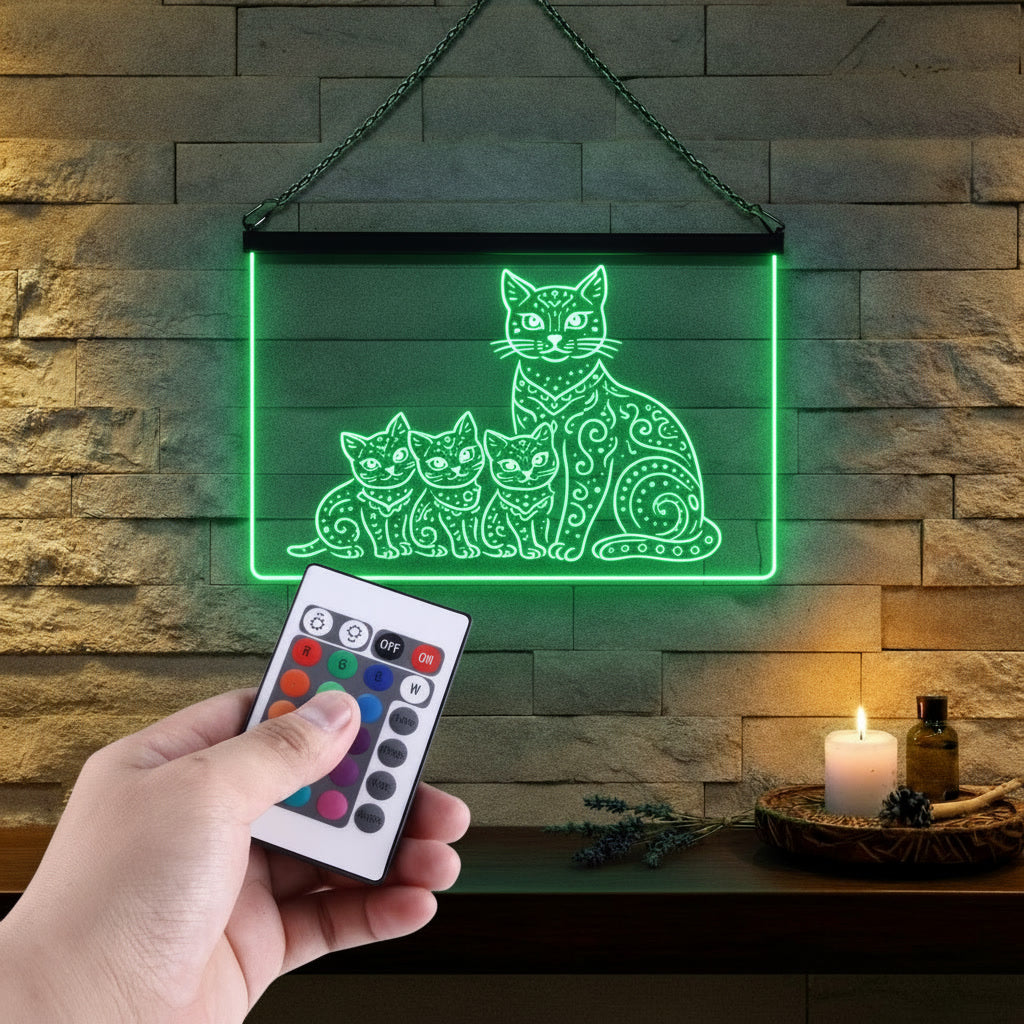 Enseigne Lumineuse Tribale Famille Chat
