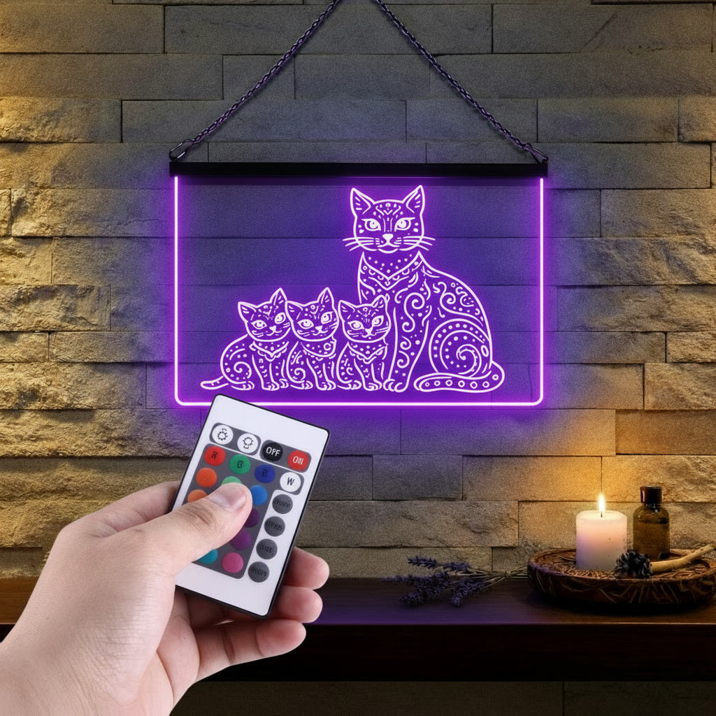 Enseigne Lumineuse Tribale Famille Chat