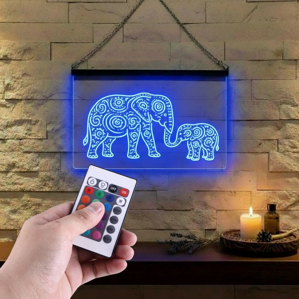 Enseigne Lumineuse Tribale Eléphants