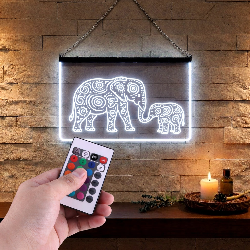 Enseigne Lumineuse Tribale Eléphants