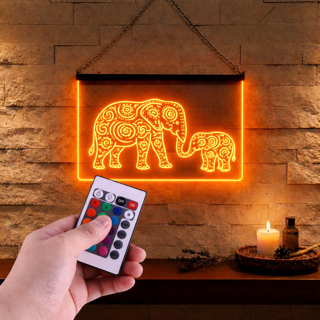 Enseigne Lumineuse Tribale Eléphants