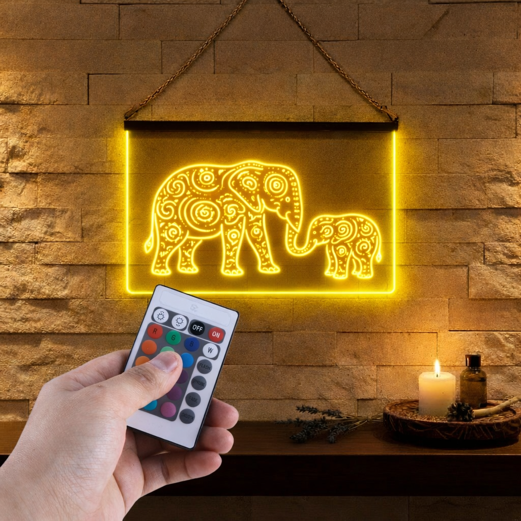 Enseigne Lumineuse Tribale Eléphants