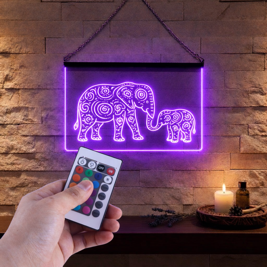 Enseigne Lumineuse Tribale Eléphants