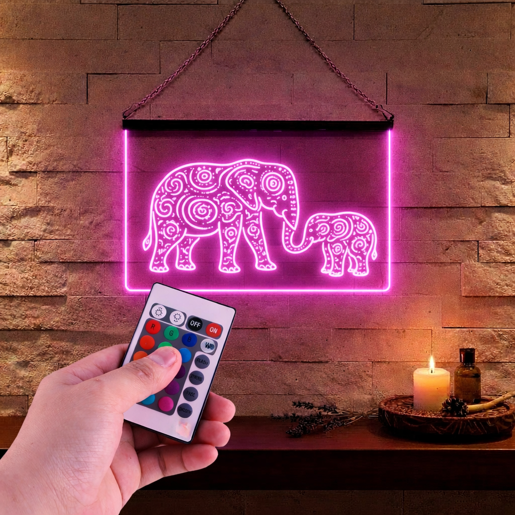 Enseigne Lumineuse Tribale Eléphants