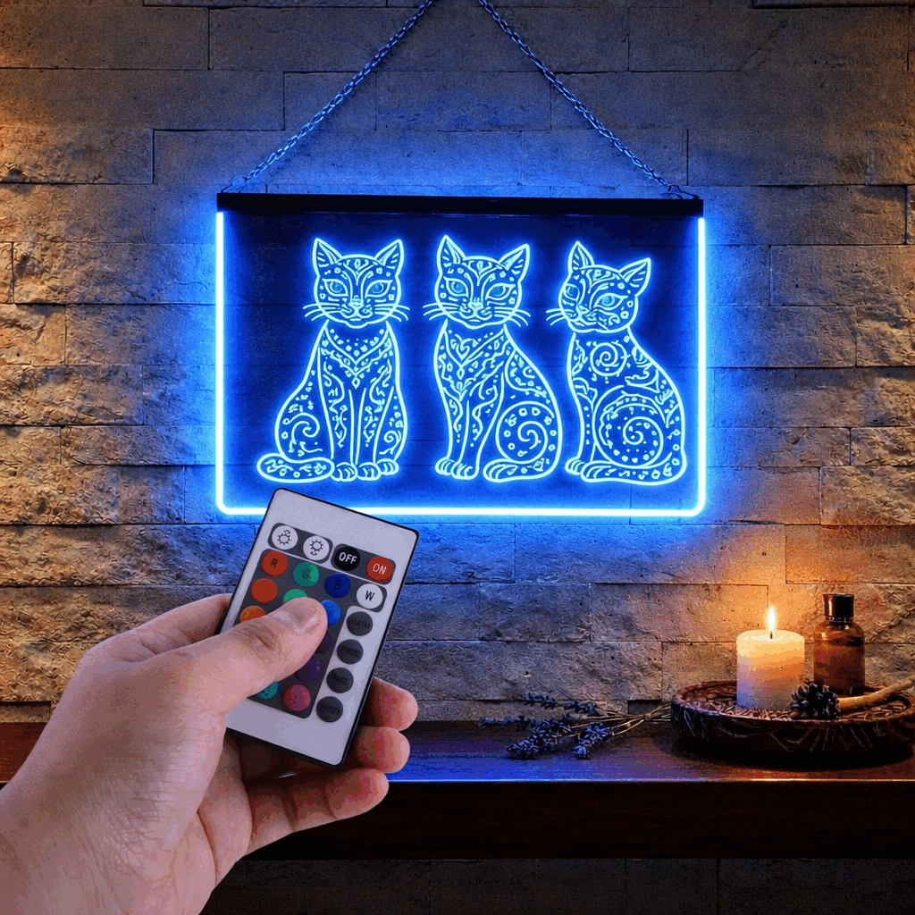 Enseigne Lumineuse Tribale Trio Chatons 60 x 40 cm