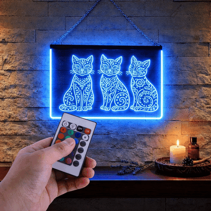 Enseigne Lumineuse Tribale Trio Chatons 60 x 40 cm