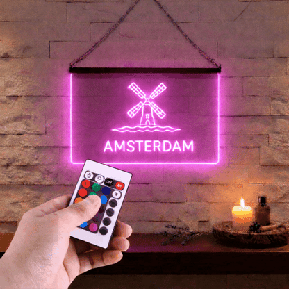 Enseigne Lumineuse Ville Amsterdam 60 x 40 cm