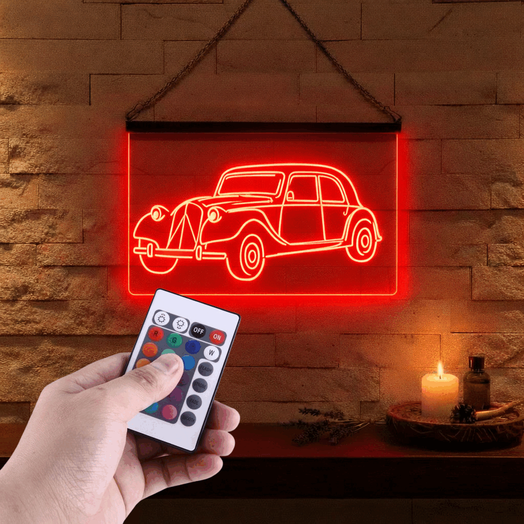 Enseigne Lumineuse Voiture Ancienne 60 x 40 cm