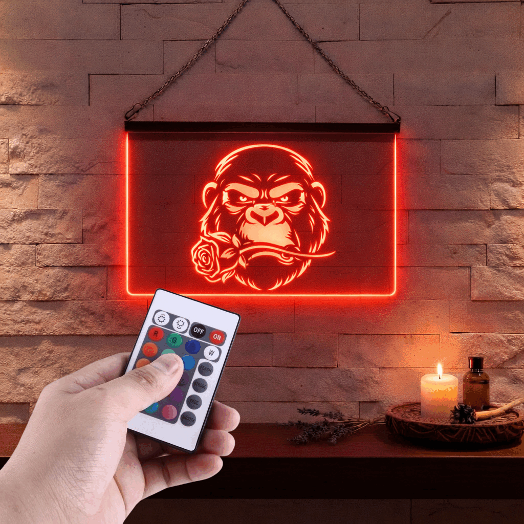 Enseigne Lumineuse Gorille Rose 60 x 40 cm