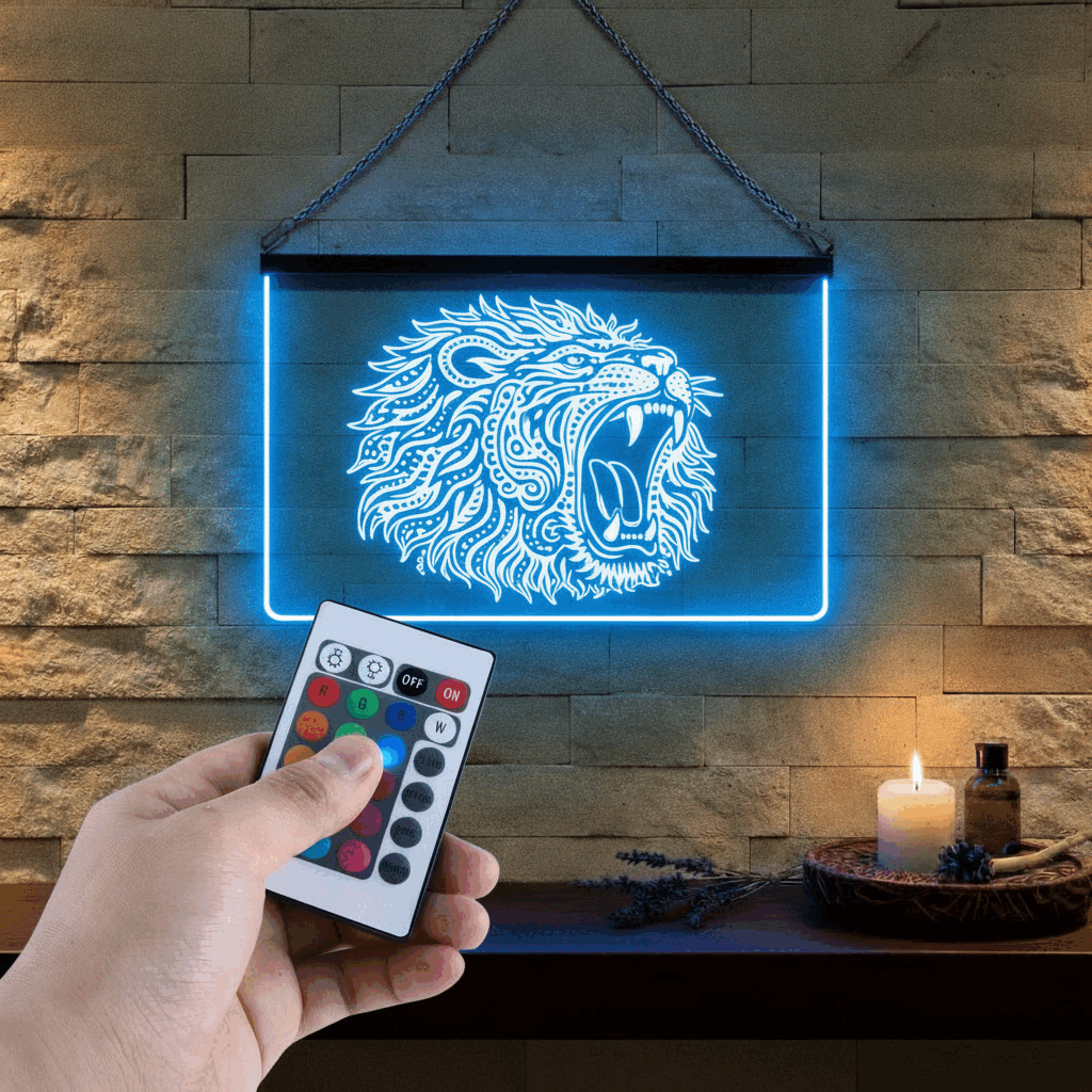 Enseigne Lumineuse Tribale Lion 60 x 40 cm